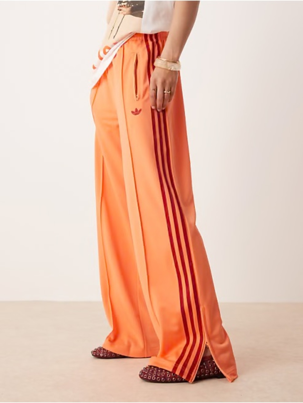 adidas Orange Track Pants with Maroon Stripes